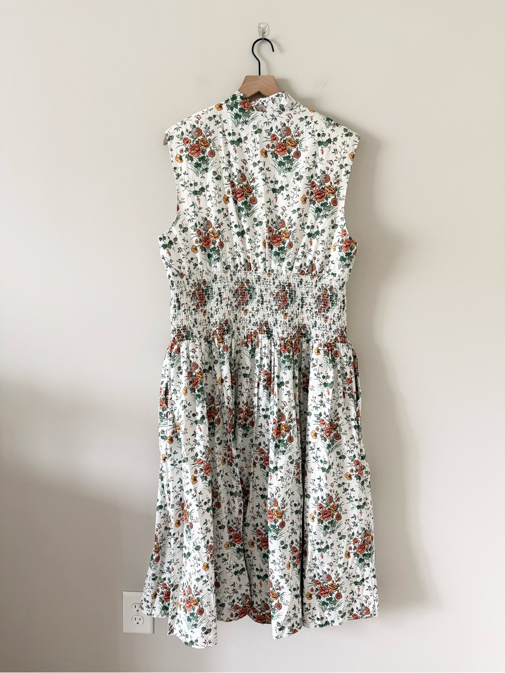 NWT Maeve Tommie Cap Sleeve Smocked Zip Front Midi Dress White Multi Floral 2X - Picture 5 of 8